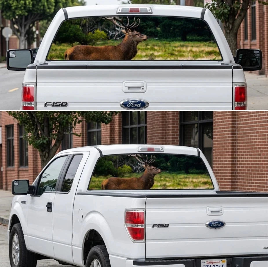 Deer in the Forest Truck Decal Back Window - Custom Design - perforated vinyl