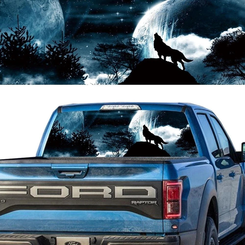 Howling Wolf Truck Decal Back Window - Custom Design - perforated vinyl
