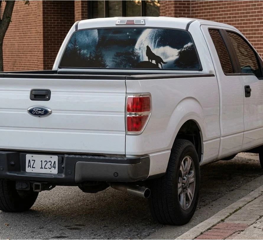 Howling Wolf Truck Decal Back Window - Custom Design - perforated vinyl