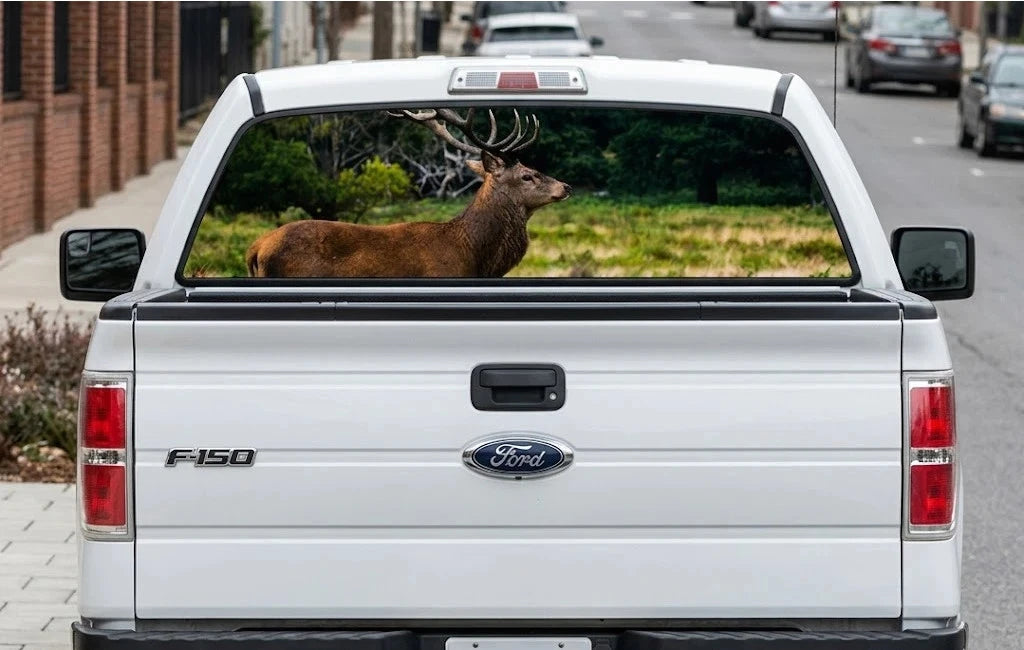 Deer in the Forest Truck Decal Back Window - Custom Design - perforated vinyl