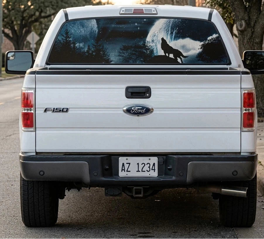 Howling Wolf Truck Decal Back Window - Custom Design - perforated vinyl