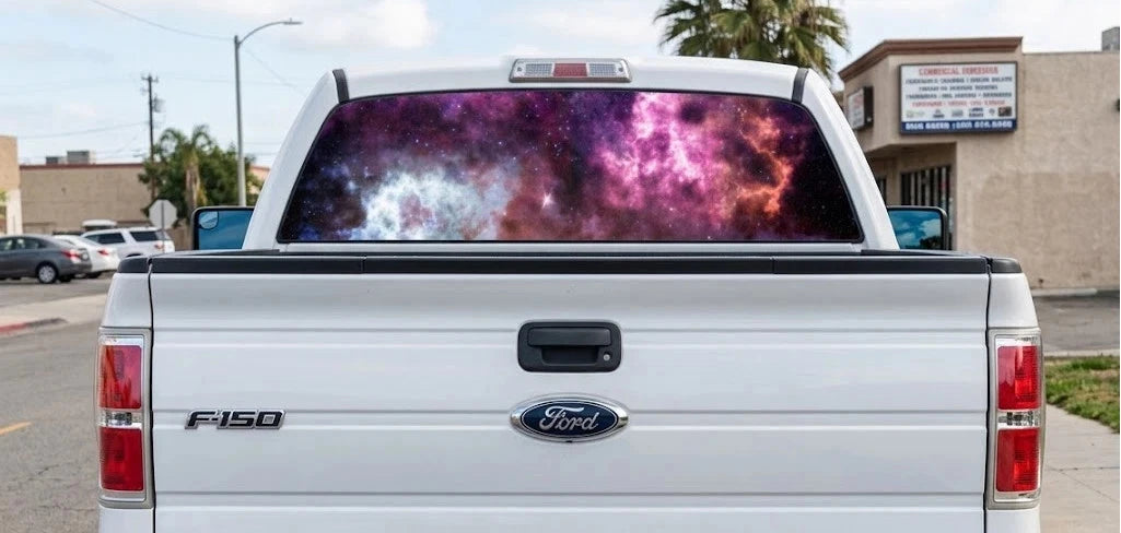 Abstract Purple Nebula Galaxy Truck Decal Back Window - Custom Design - perforat